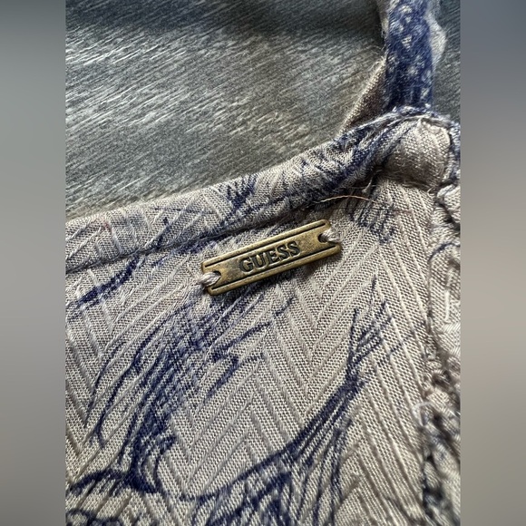 Guess Ruffle Dress in Tan w/ Navy Print Sundress - Picture 3 of 6